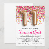 11e Roos Gold Birthday Uitnodiging (Voorkant / Achterkant)