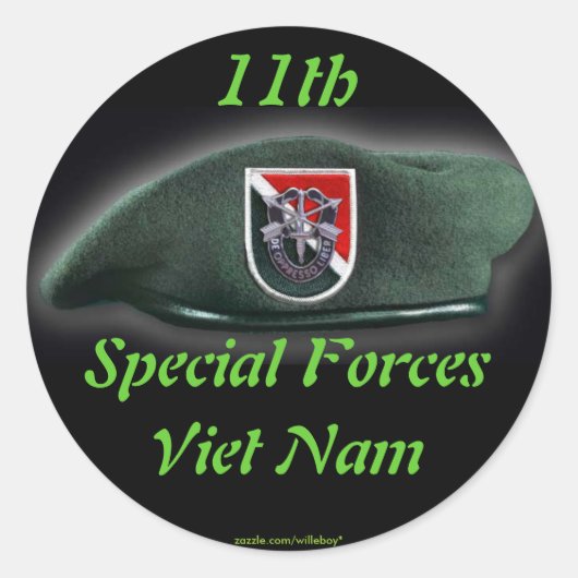 11e Special forces Groene Baretten flash naam Stic Ronde Sticker (Voorkant)