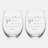 11e Steel Wedding Jubileum Handtekening Wijnglas Zonder Voet (Voorkant)