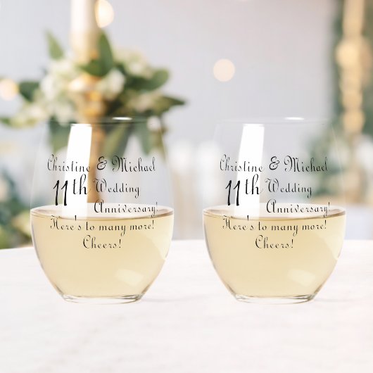 11e Steel Wedding Jubileum Handtekening Wijnglas Zonder Voet (Insitu (Huwelijk))
