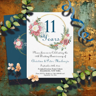 11e Steel Wedding Jubileum Rozen Goud Lijst Kaart