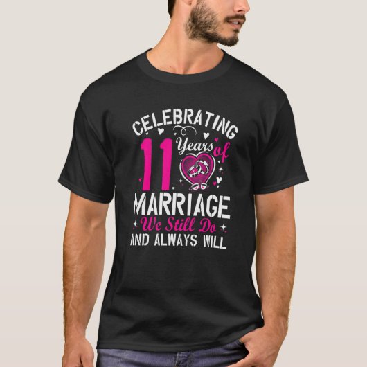 11e trouwdag bijpassende koppel mannen vrouwen t-shirt (Voorkant)