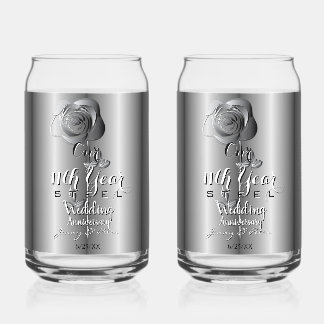 11e trouwdag jubileum stalen roos kan glas