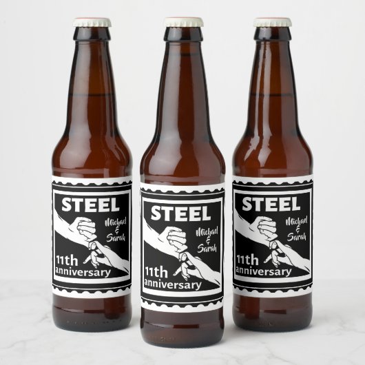 11e trouwdag met handen bier etiket (Flessen)