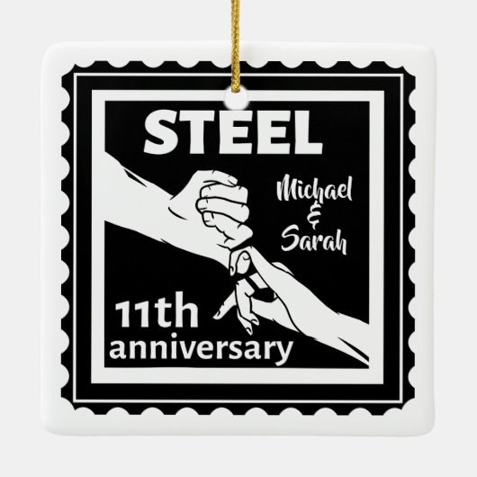 11e trouwdag met handen keramisch ornament (Achterkant)