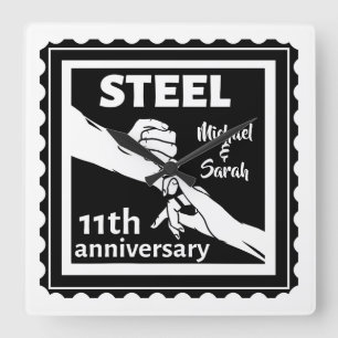 11e trouwdag met handen vierkante klok