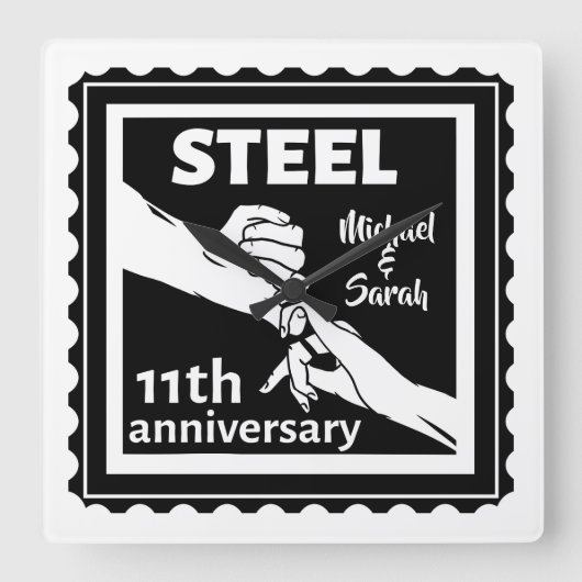 11e trouwdag met handen vierkante klok (Voorkant)