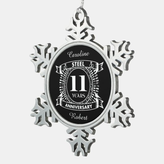 11e trouwdag staal tin sneeuwvlok ornament (Rechts)