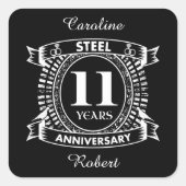 11e trouwdag staal vierkante sticker (Voorkant)