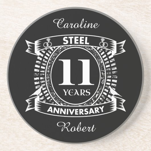 11e trouwdag staal zandsteen onderzetter (Voorkant)