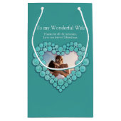 11e trouwdag turkooise hartfoto klein cadeauzakje (Achterkant)