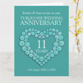 11e turkooise trouwdag hartkaart kaart (Gele Bloem)