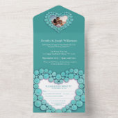 11e turquoise huwelijksverjaardags foto all in one uitnodiging (Binnen)