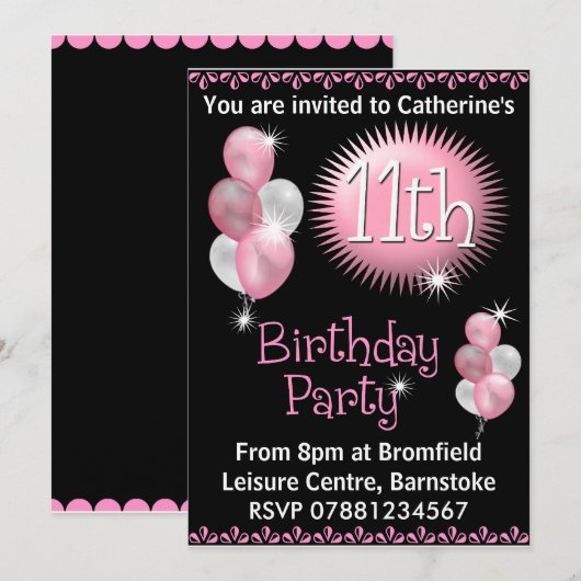 11e uitnodiging van de Birthday Party (Voorkant / Achterkant)