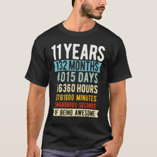 11e verjaardag 11 jaar oude retro 132 maand t-shirt