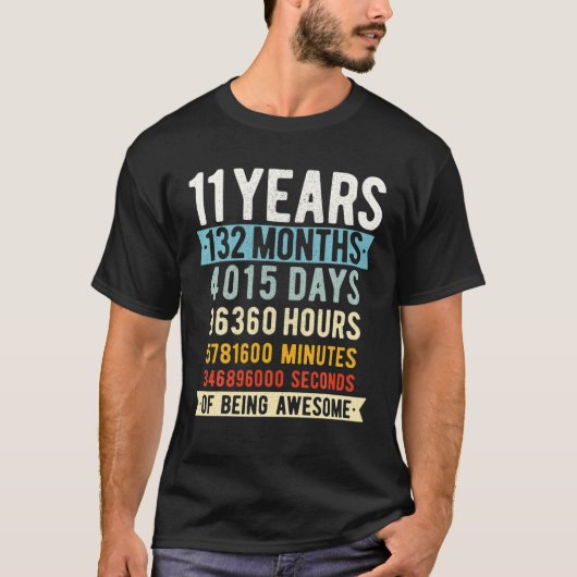 11e verjaardag 11 jaar oude retro 132 maand t-shirt (Voorkant)
