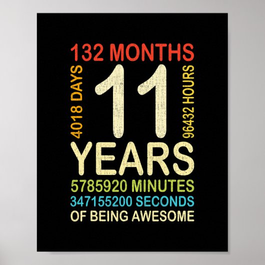 11e verjaardag 11 jaar oude retro 132 poster (Voorkant)