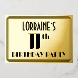 11e verjaardag: Art Deco Kijk "11" en naam Folie Uitnodiging