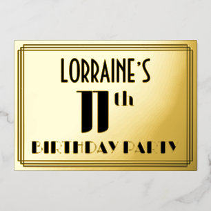 11e verjaardag: Art Deco Kijk "11" en naam Folie Uitnodiging