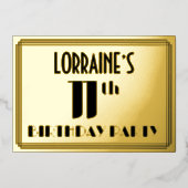 11e verjaardag: Art Deco Kijk "11" en naam Folie Uitnodiging (Voorkant)