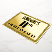 11e verjaardag: Art Deco Kijk "11" en naam Folie Uitnodiging (Gedraaid)