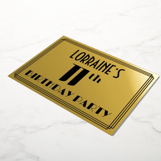 11e verjaardag: Art Deco Kijk "11" en naam Folie Uitnodiging (Gedraaid)