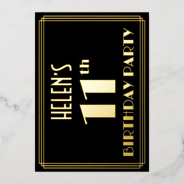 11e verjaardag: Art Deco Kijk "11", met naam Folie Uitnodiging