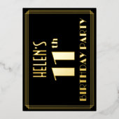 11e verjaardag: Art Deco Kijk "11", met naam Folie Uitnodiging (Voorkant)