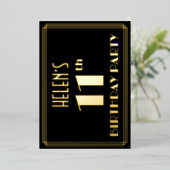 11e verjaardag: Art Deco Kijk "11", met naam Folie Uitnodiging (Staand Voorkant)