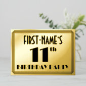 11e verjaardag — Art Deco Kijk "11" + Naam Folie Uitnodiging (Staand Voorkant)