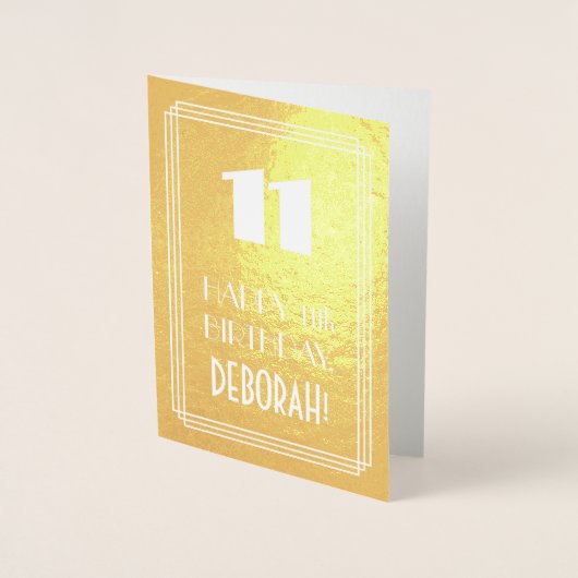 11e verjaardag ~ Art Deco Style "11" en aangepaste Folie Kaarten (Voorkant)