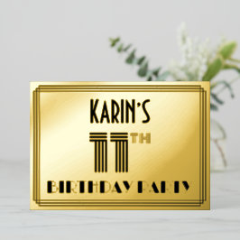 11e verjaardag — Art Deco Style "11" en naam Folie Uitnodiging