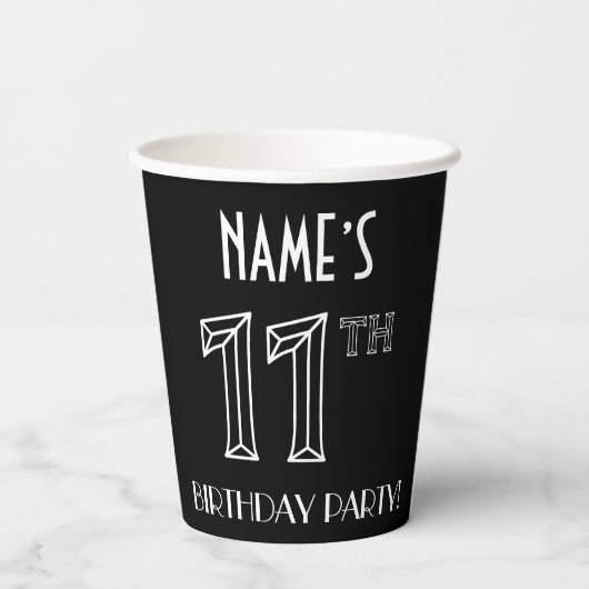 11e verjaardag: Art Deco Style + aangepaste naam Papieren Bekers (Achterkant)