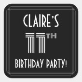 11e verjaardag: Art Deco Style en aangepaste naam Vierkante Sticker (Voorkant)
