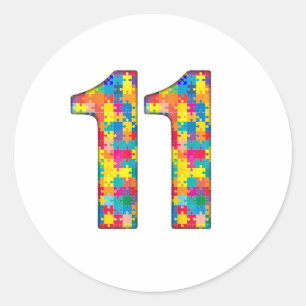11e verjaardag autisme invoegen voor jongen meisje ronde sticker