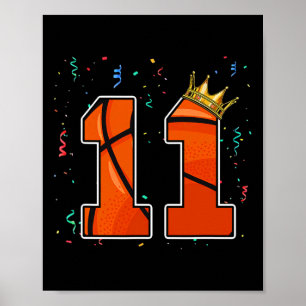 11e verjaardag Basketball Big Number 11 jaar oude Poster