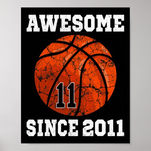 11e verjaardag Basketball Player 11 jaar oud Vinta Poster (Voorkant)