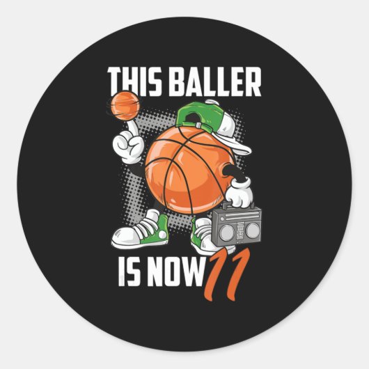 11e verjaardag Basketball Player Funny 11 Ronde Sticker (Voorkant)