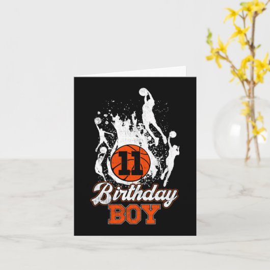 11e verjaardag Basketball Theme Birthday Boy 11 ja Kaart (Gele Bloem)