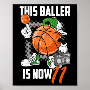 11e verjaardag basketbalspeler plezier 11 jaar oud poster