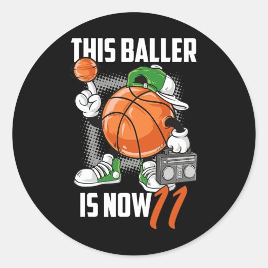 11e verjaardag basketbalspeler plezier 11 jaar oud ronde sticker (Voorkant)