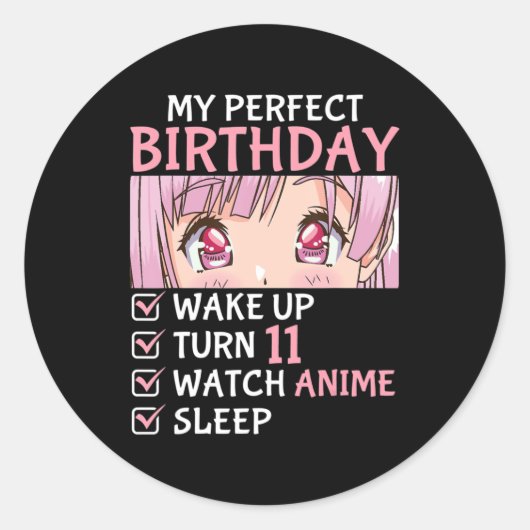 11e verjaardag Bekijk Anime 11 jaar oude Anime Tee Ronde Sticker (Voorkant)