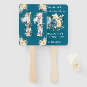 11e verjaardag Blauwgroen bloem Foto Collage Yello Handwaaier (Voorkant en achterkant)