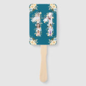 11e verjaardag Blauwgroen bloem Foto Collage Yello Handwaaier (Voorkant)