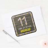 11e verjaardag: Bloemennummer, Faux Wood Look, Naa Vierkante Sticker (Envelop)