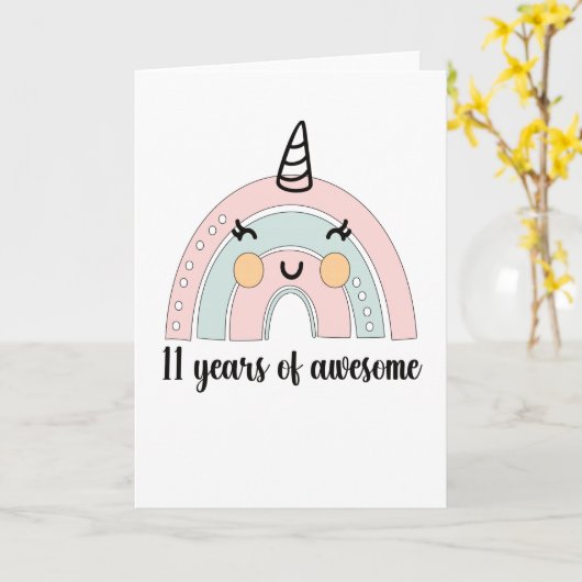 11e verjaardag Boho regenboog 11 jaar oud Unicorn Kaart (Gele Bloem)