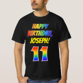 11e Verjaardag - Bold, Fun, Rainbow 11, Custom Nam T-shirt (Voorkant)
