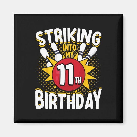 11e verjaardag bowling thema opvallen in de verjaa magneet (Voorkant)