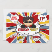 11e verjaardag Boys Superheld Red Comic Kaart (Voorkant)