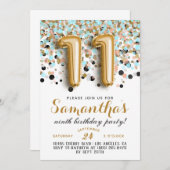 11e Verjaardag Confetti Invitation Kaart (Voorkant / Achterkant)